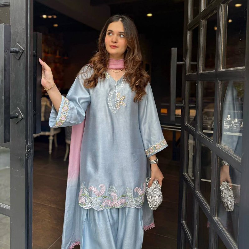 Pastel Blue Scalloped Hem Ensemble